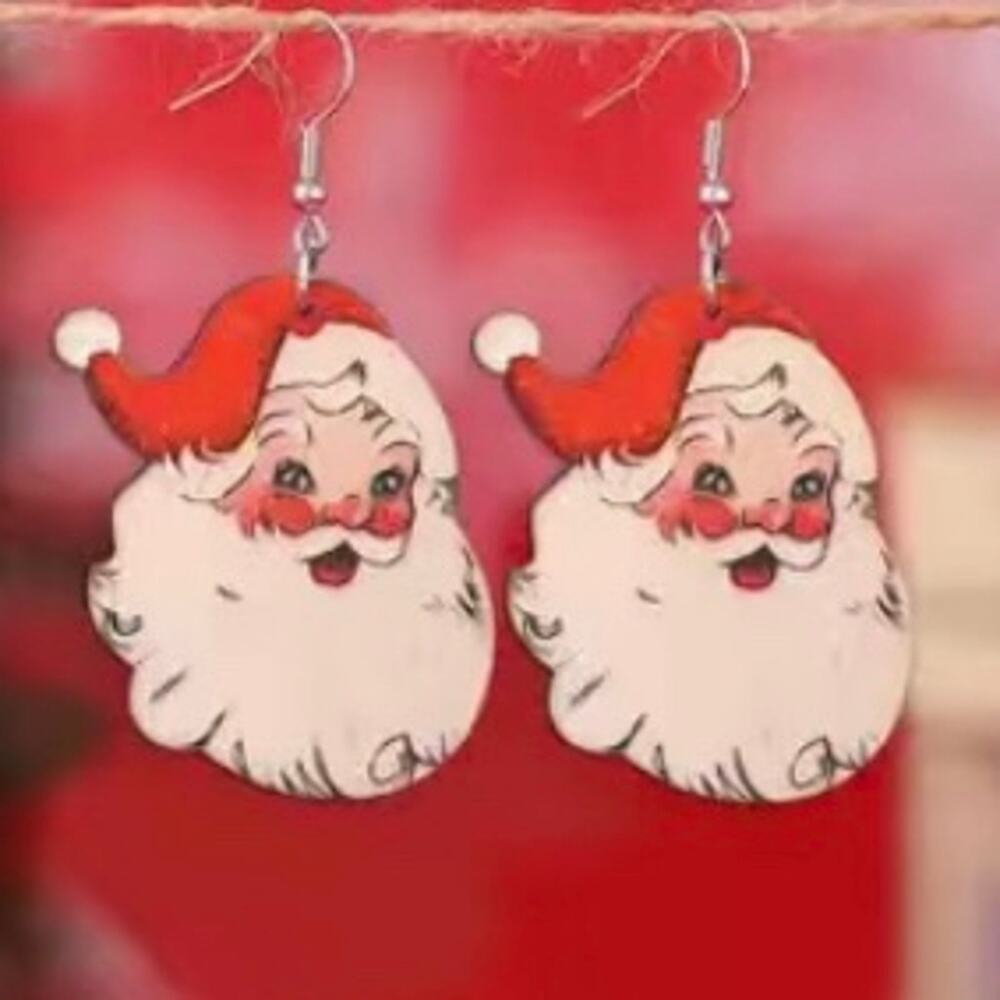 Christmas Santa Claus Wood Earrings